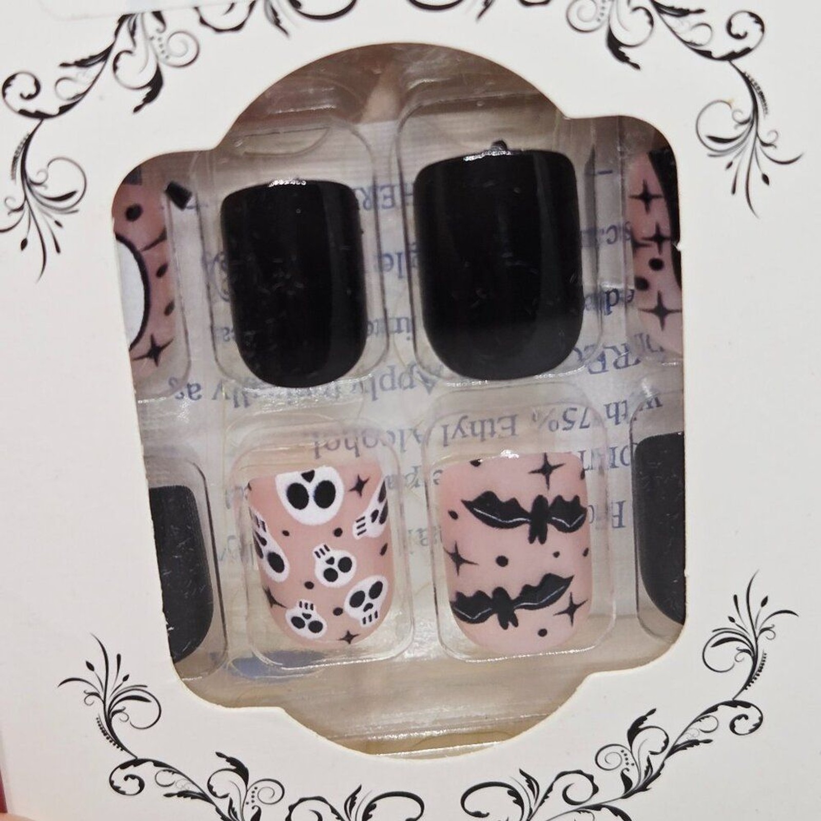 NIB SET OF 2 HALLOWEEN DECOR/PARTY PRESS ON NAILS, GHOSTS, SKELETON, 48 TOTAL