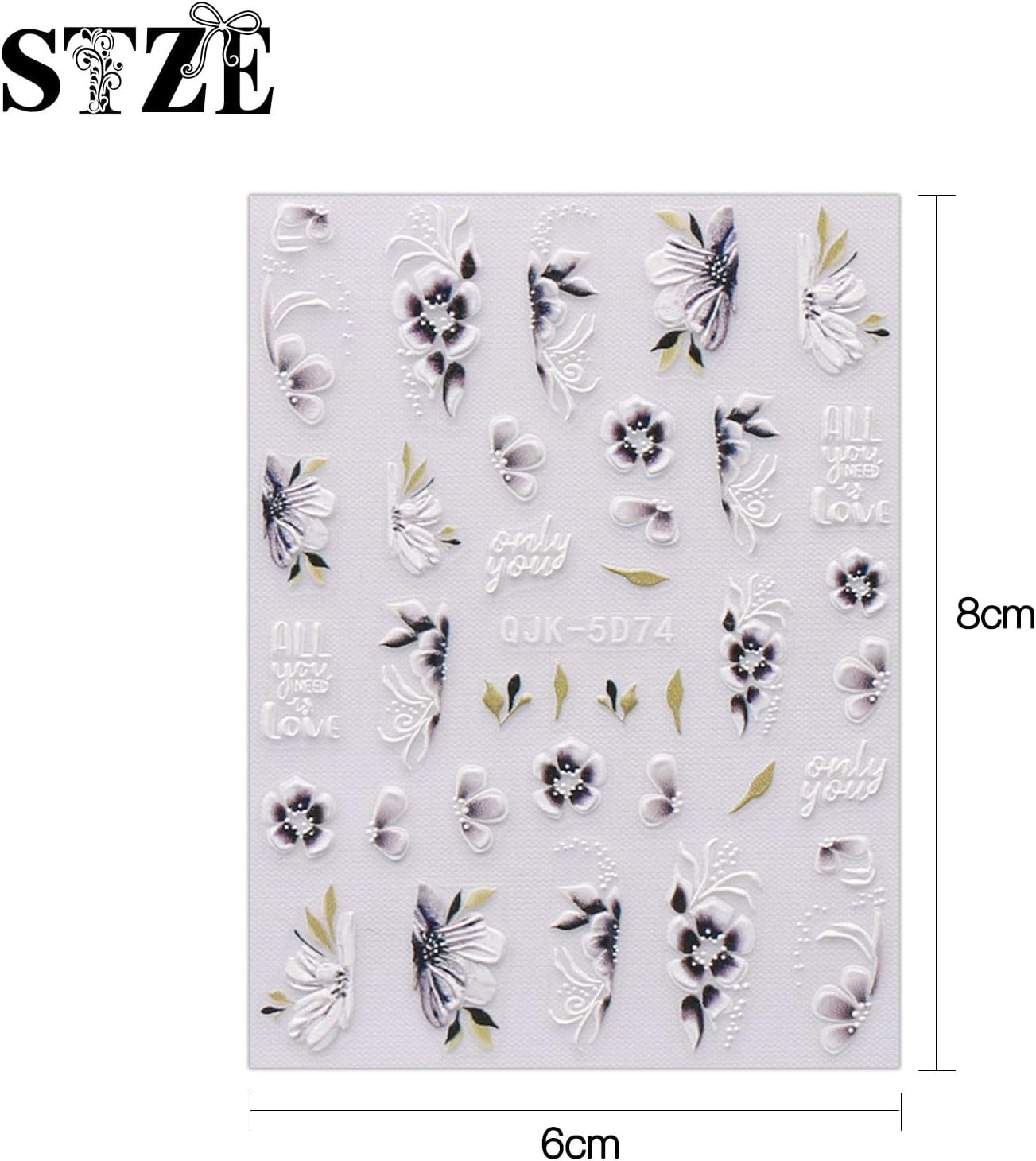 6 Sheets 3D Embossed Spring Flower Nail Art Stickers Decals Self-Adhesive Pegati