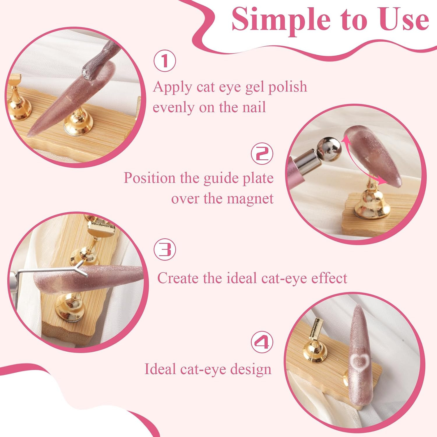3 in 1 Cat Eye Nail Magnet Set, Double-Head Magnet Wand with Steel Ball round Be