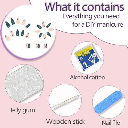 Almond Press on Nails Medium Fake Nails Acrylic False Nails with Dark Green