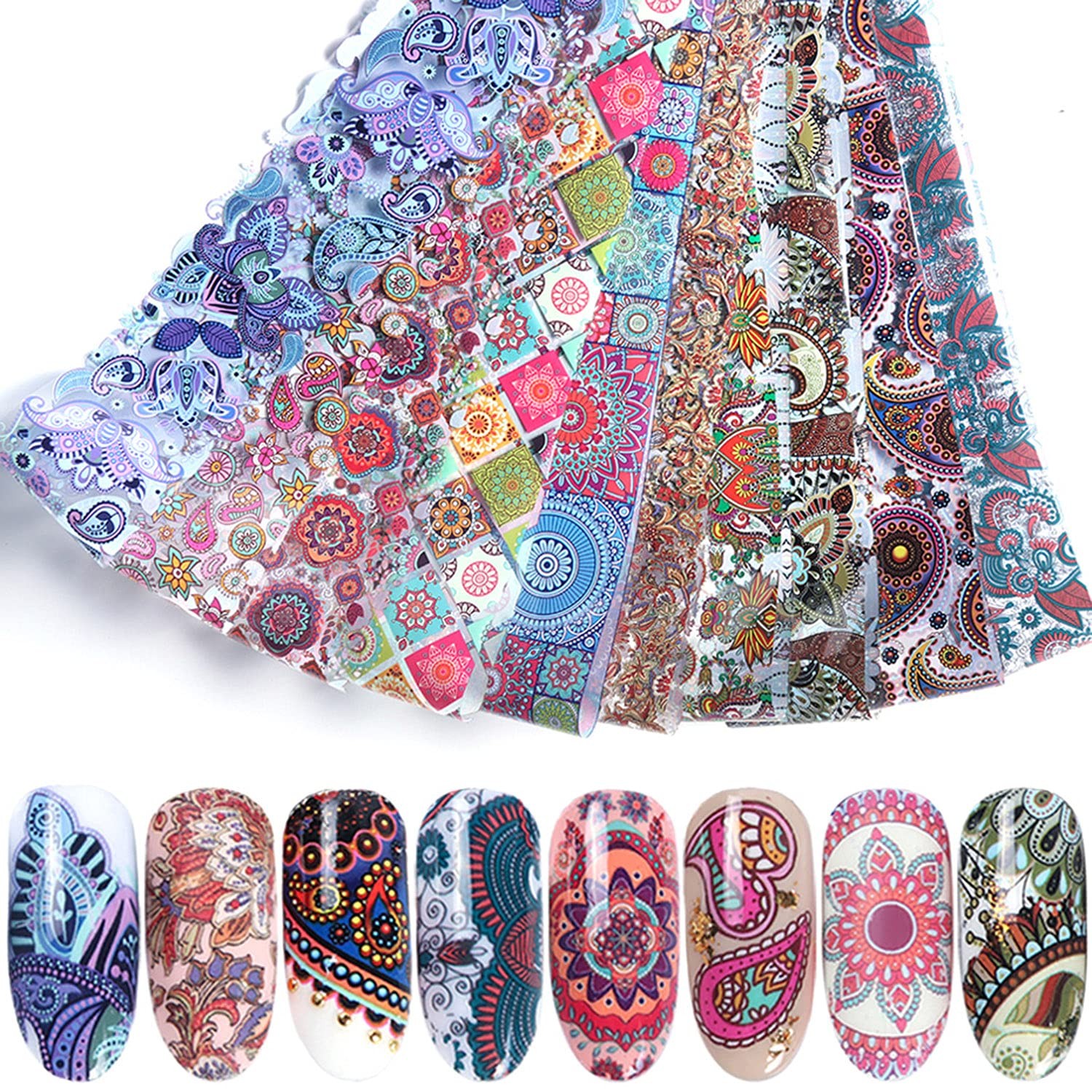 Nail Foil Transfer Stickers Decals Holographic Colorful Geometry Flowers 10