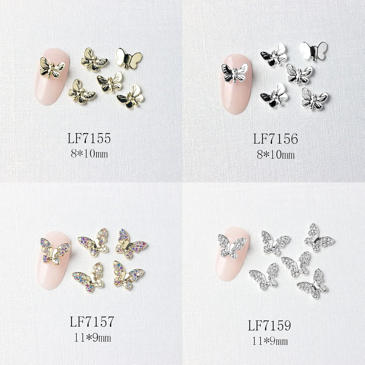 22 Pcs Gold Silver Butterfly Nail Charms Stainless Alloy Art Decoration