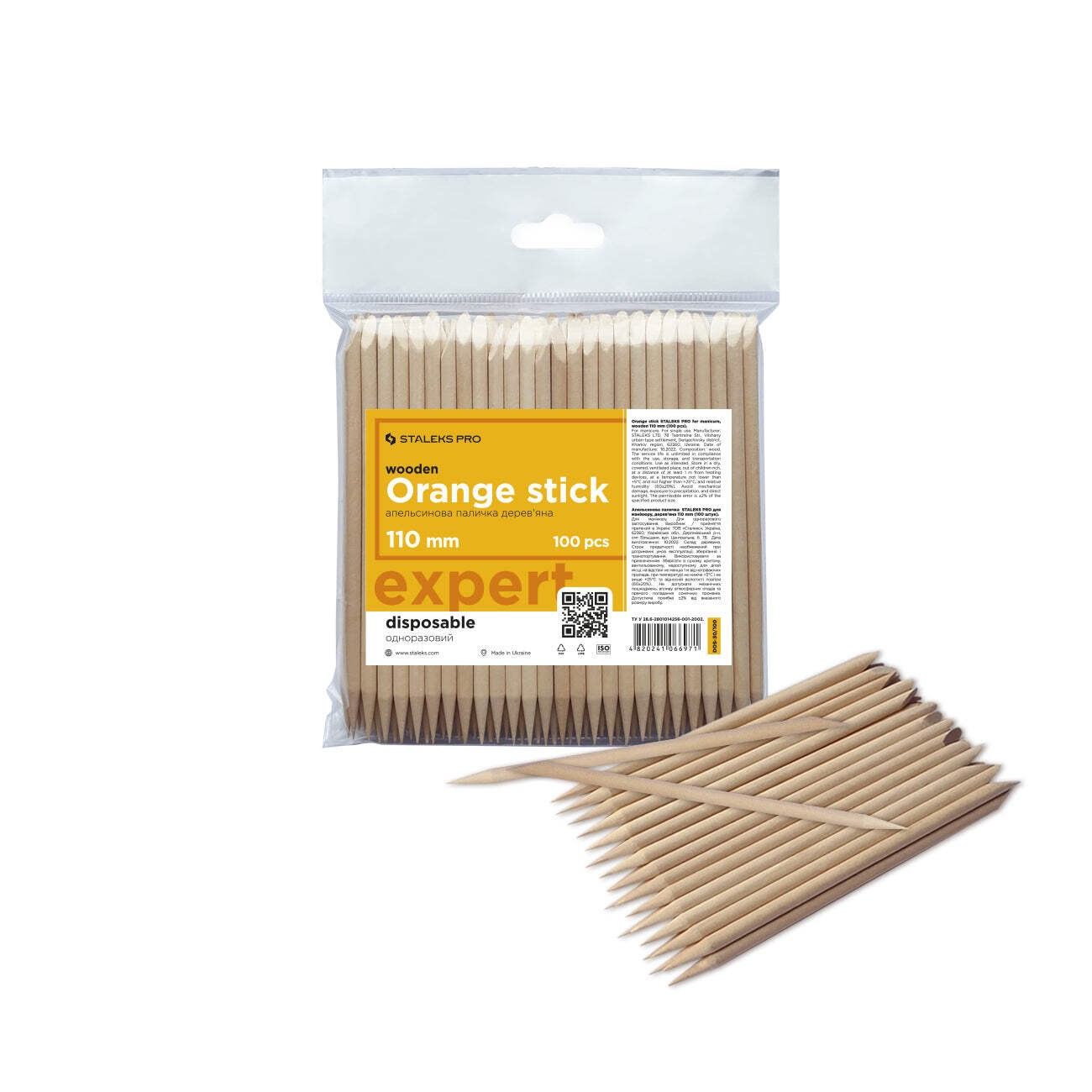STALEKS PRO Orange stick for manicure wooden 110 mm (100 pcs) (DOS-30/100)