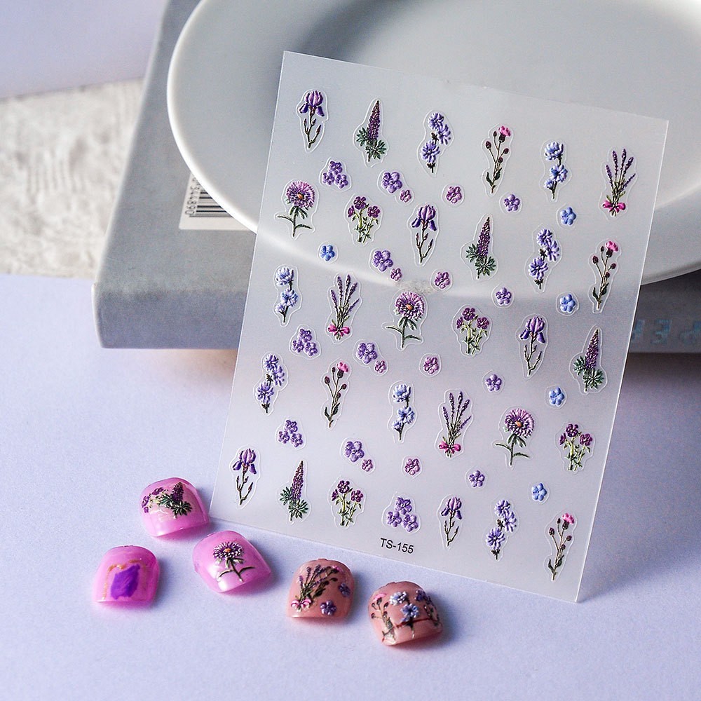Lavender Purple Blossom Flower Nail Art Stickers Self Peel Adhesive TS155 NH23