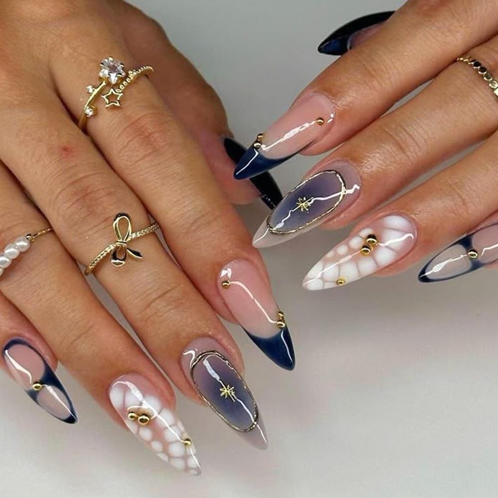Star Nail Charms for Nails Art, 3D Gold Mixed Styles Stars Metallic Studs Riv…
