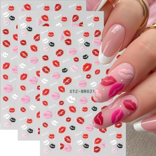 Valentines Nail Stickers 5D Red Lips Nail Art Stickers Colorful Love Style 4