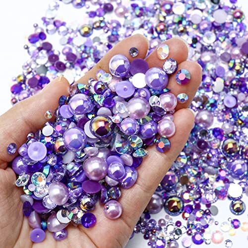 60g Mix Pearls and Rhinestones, Flatback Shades of Purple | Mix Purples