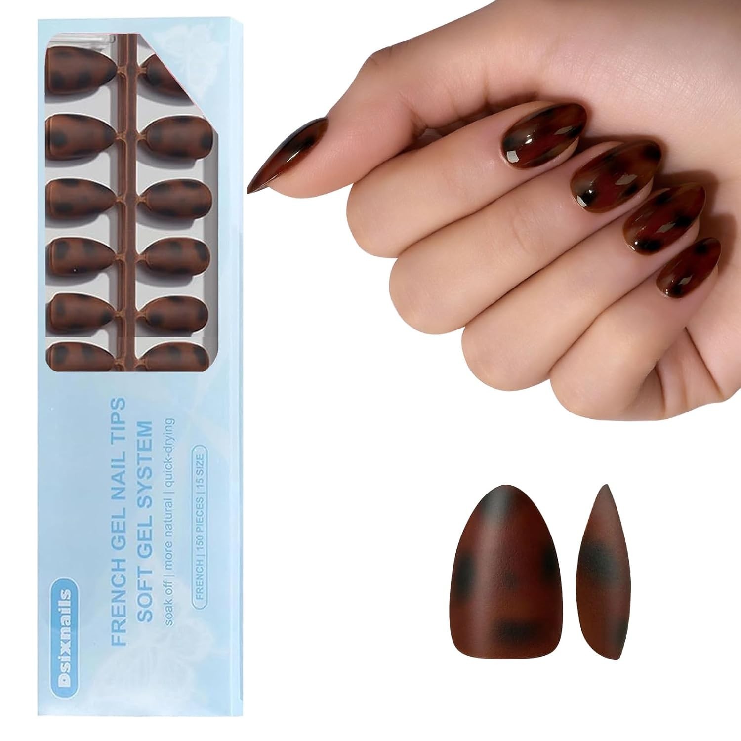 Tortoiseshell Short Almond Press on Nails, Soft Gel Nail Tips | Soak Off Acry…