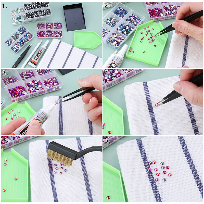 1 Box of 2000pcs Flatback Glass Rhinestones in 6 Sizes for Nail Art & Crafting