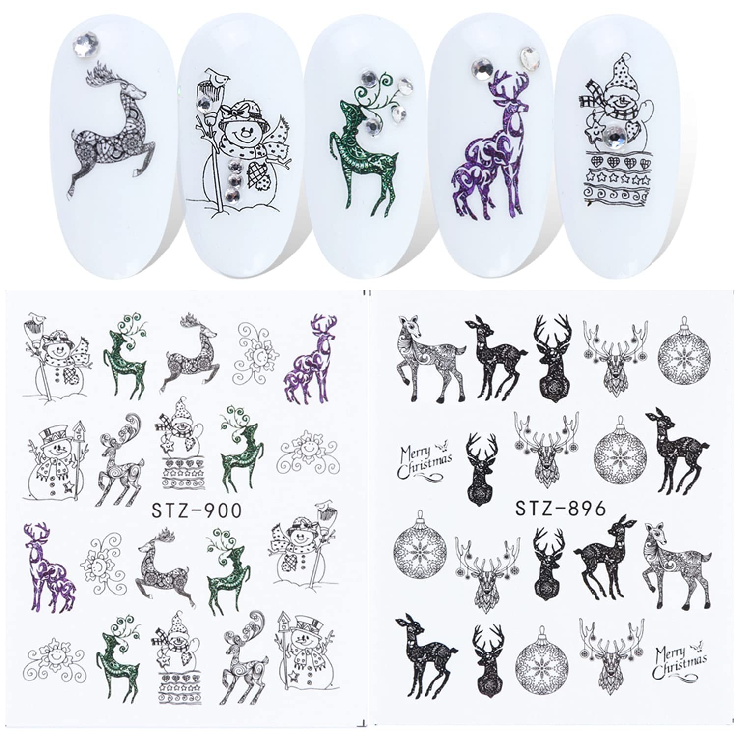 Christmas Nail Decals Stickers Water Transfer Winter Nail Decal Xmas Tree Elk…
