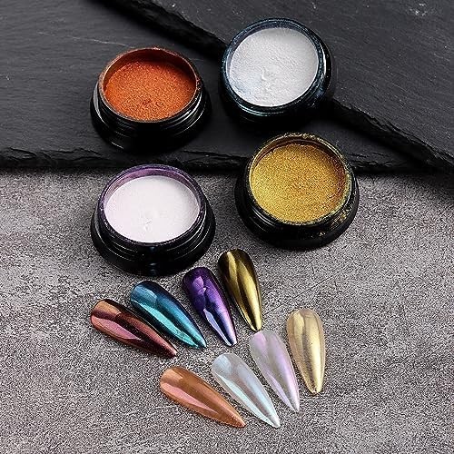 Set de Polvo Cromado para Uñas 16 Colores Efecto Metalizado y Holográfico