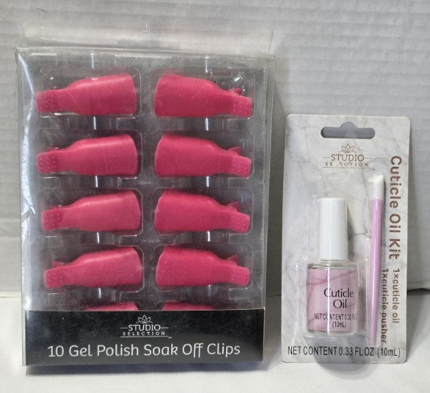 Studio Selection Nail LOT- 10 Pink Gel Polish Soak Off Clips + Cuticle Oil Kit