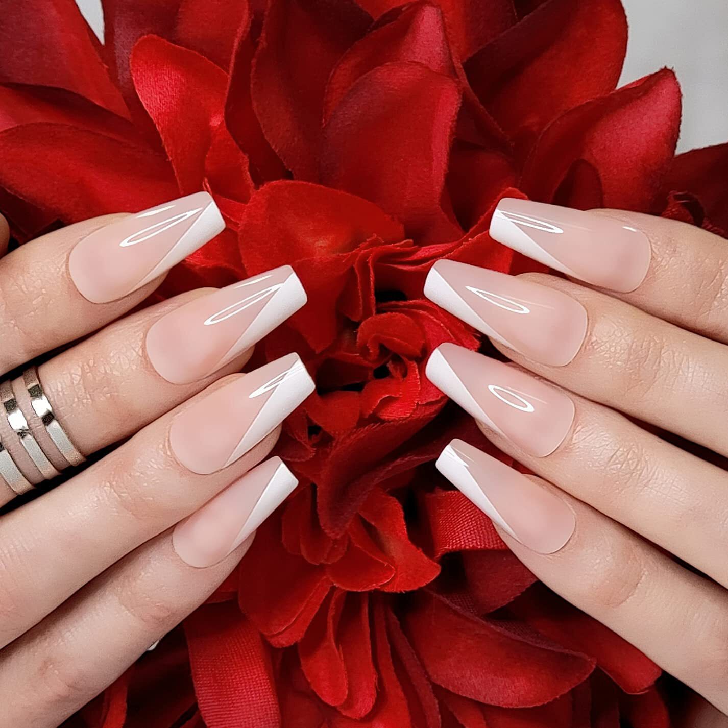 Natural Nude White French Press On Nails Extra Long Coffin Ballerina Fake Nails