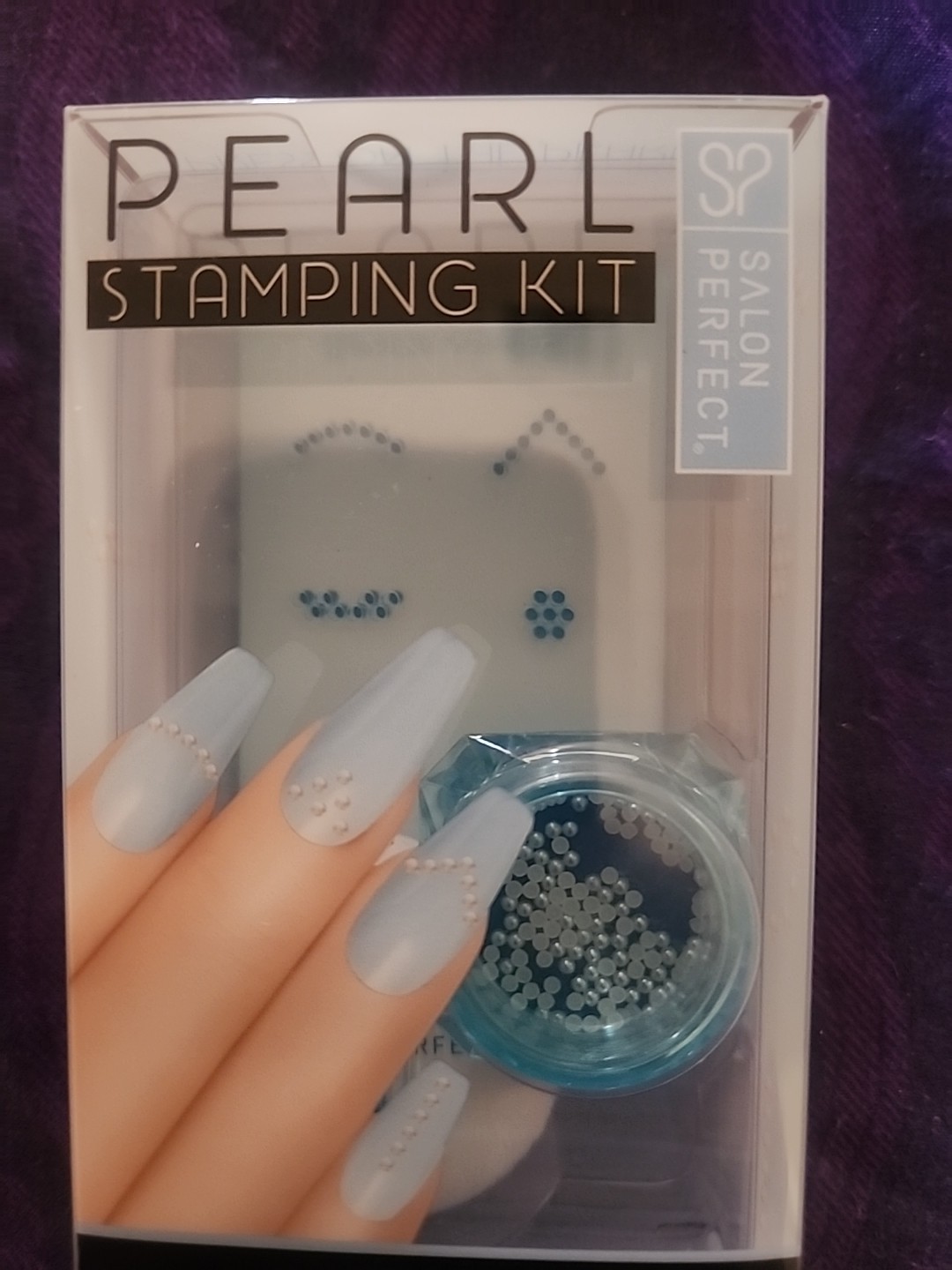 Salon Perfect Pearl Stamping Kit For Nail Art Design Template Plate Puff & Tool