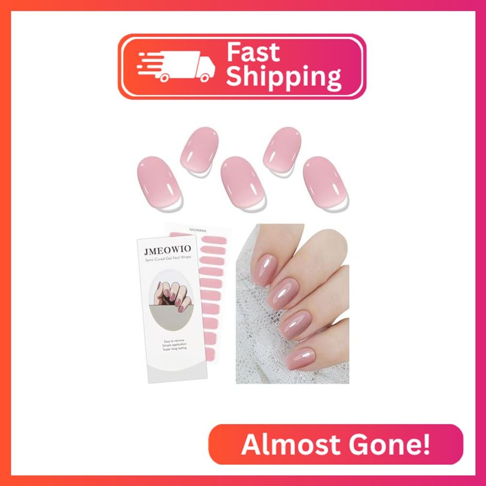 JMEOWIO Semi Cured Gel Strips Nail Art Sticker Wrap Pink
