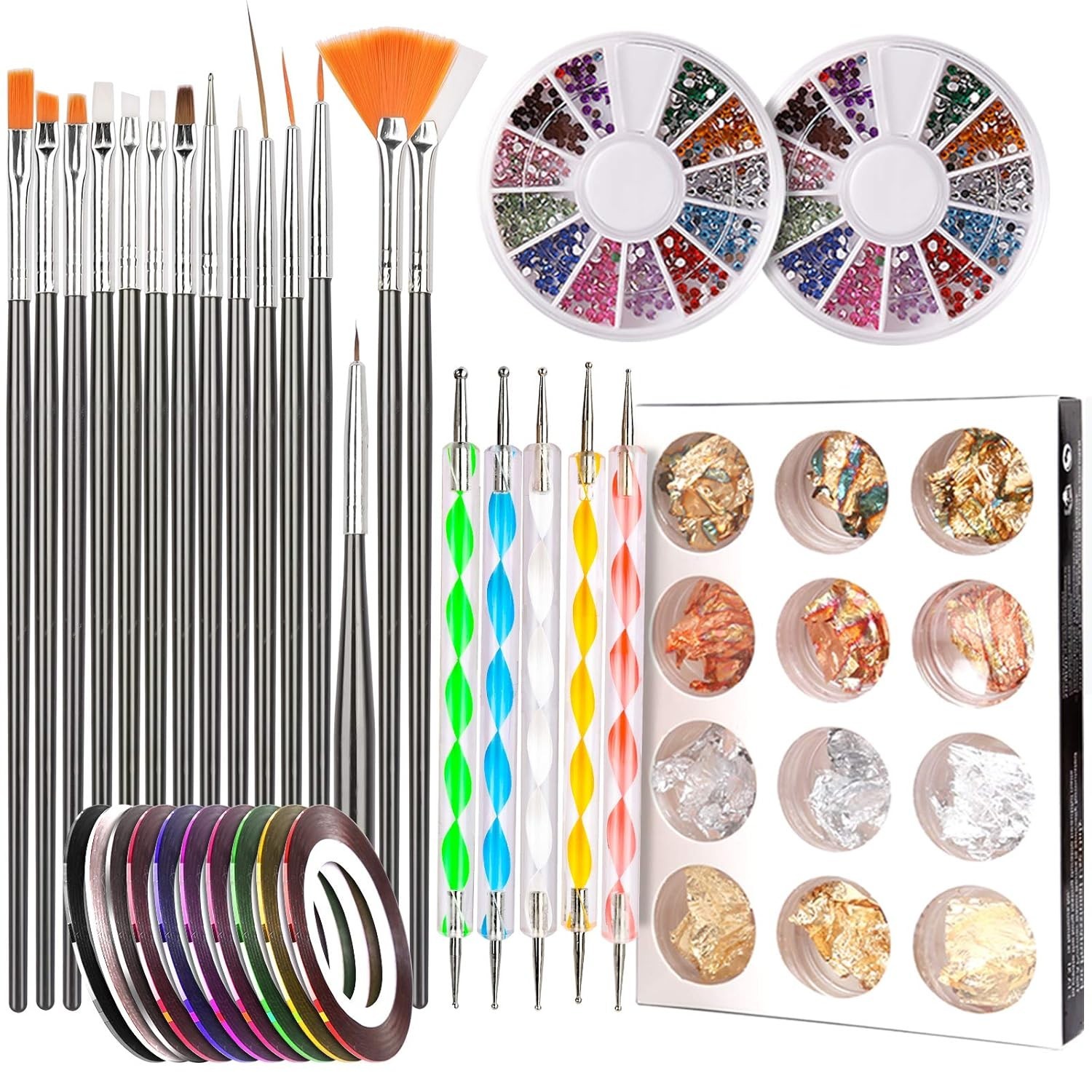 Nail Pen Designer, Stamp Nail Art Tool with 15pcs Nail Painting Brushes, Foil