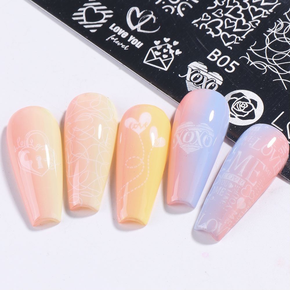 Heart Rose Valentine’s Day Nail Metal Stamping Plates Love Lock Plaid Pattern XO
