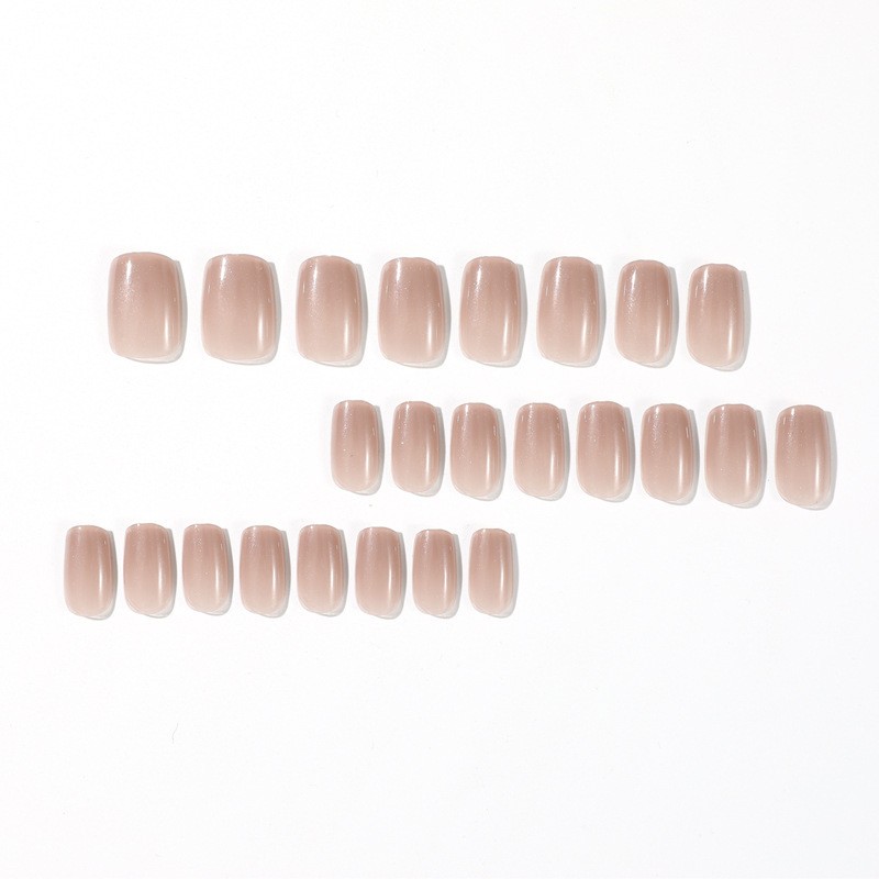 48pcs Short Square Press on Nails, Milk Tea Nude Clear Gloss Casual Manicure