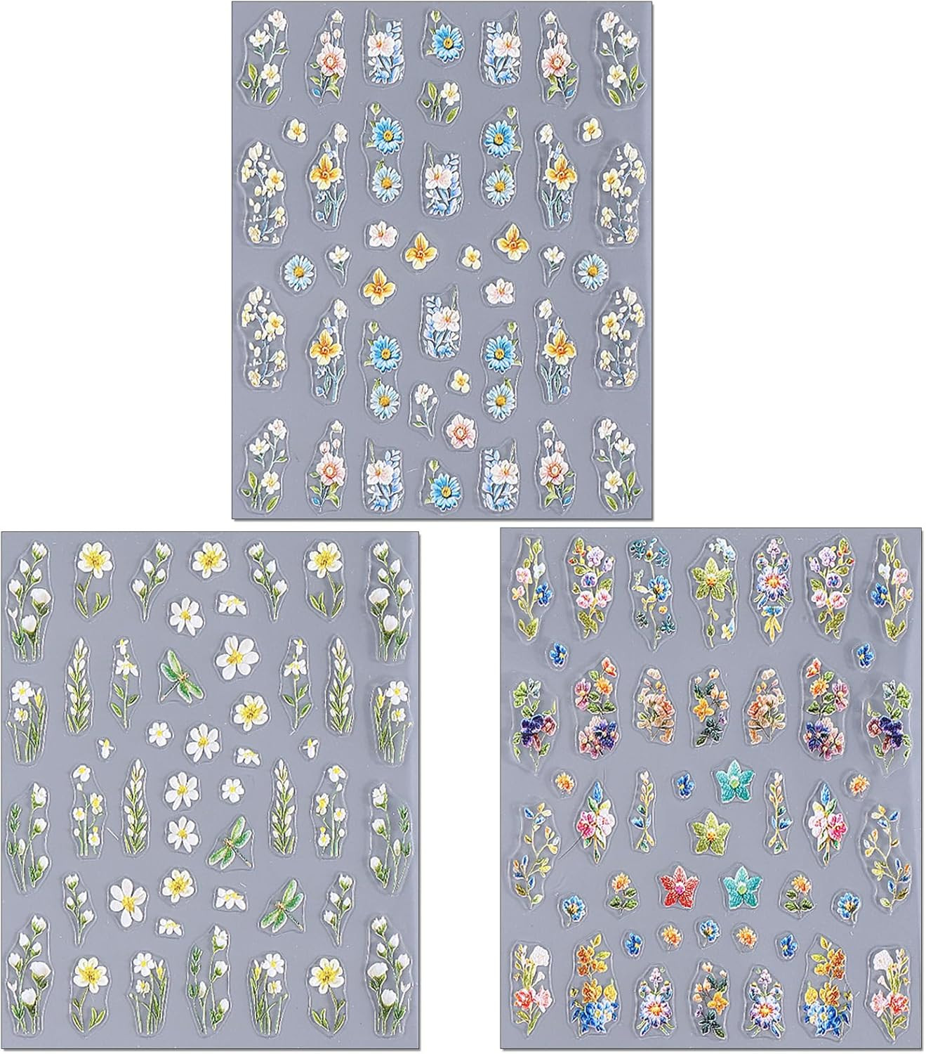 Embossed Flower Nail Art Stickers – Daisy Floral Leaf Self-Adhesive 5D Nail Deca