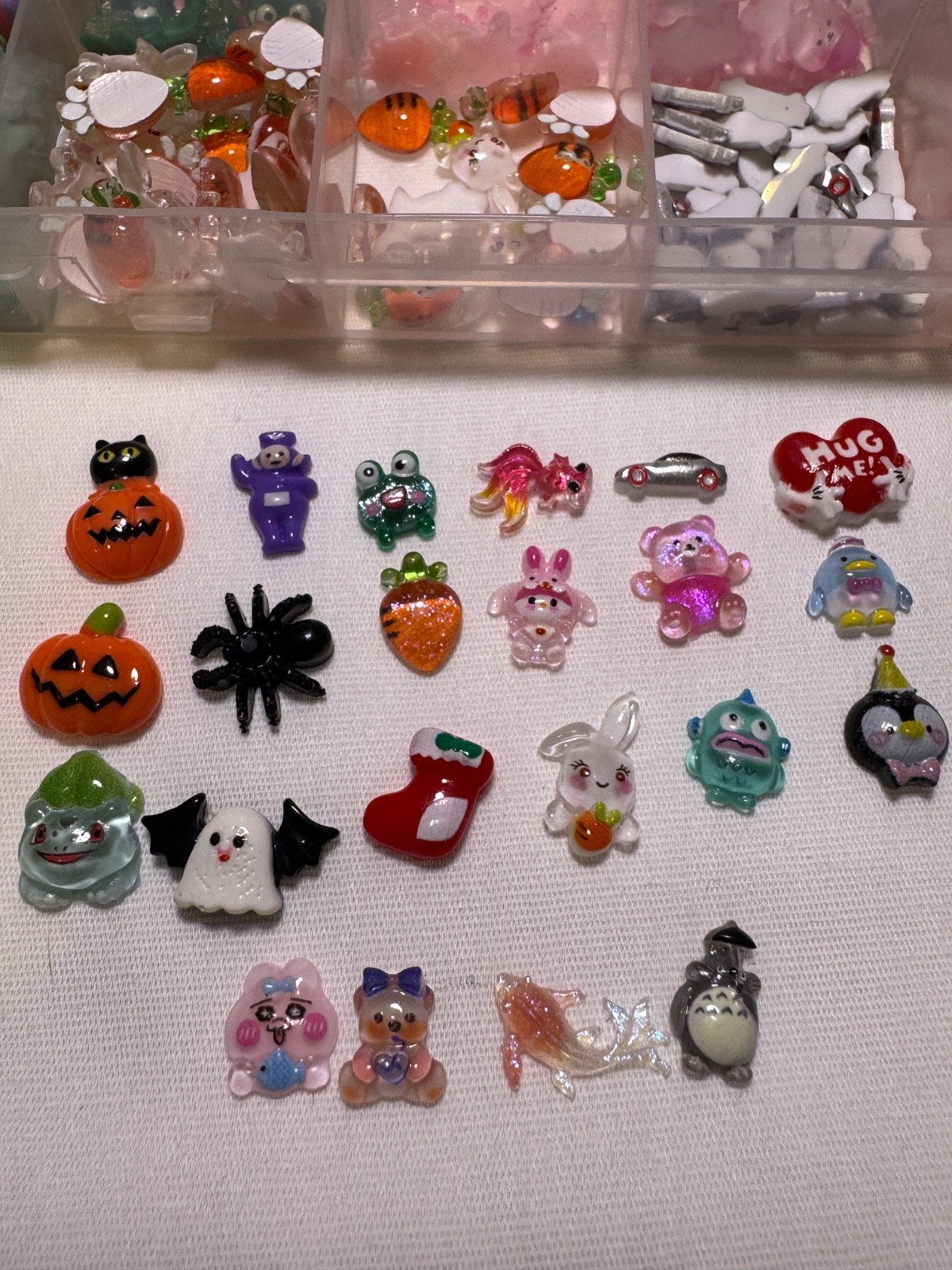 HUGE lot of Nail Charms!! Storage Boxes included! Labubu Stitch Pooh SpongeBob