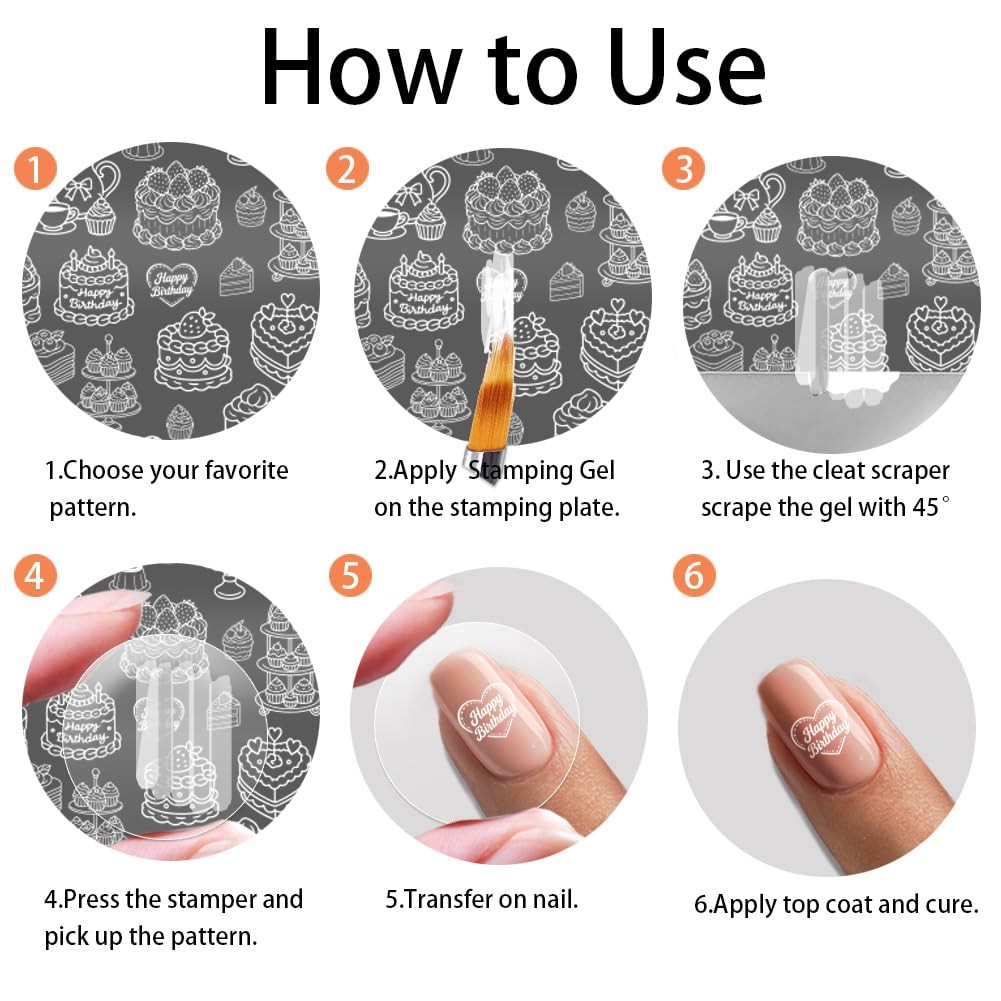 3pcs Birthday Party Nail Stamping Plate Cake Dessert Nail Art Templates Candl…