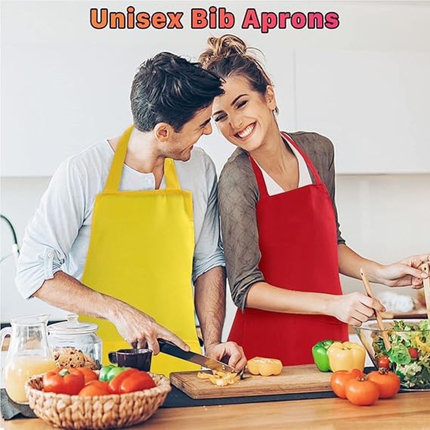 8 Pack Plain Bib Aprons Bulk,Mixed Color Apron with 2 Front Pockets,Washable …