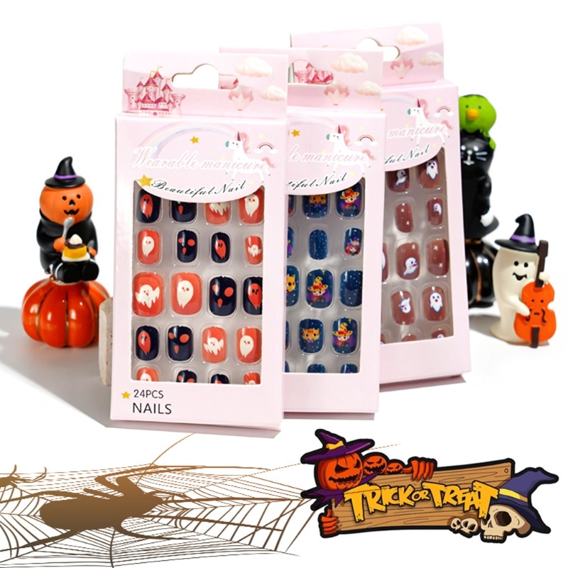 Press On Nails Child Adult Halloween Bat&Dead Tree Adhesive Nail Decoration