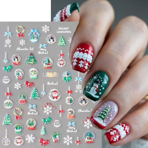 5 Sheets Christmas Nail Stickers 3D Christmas Nail Art Stickers christmas 17