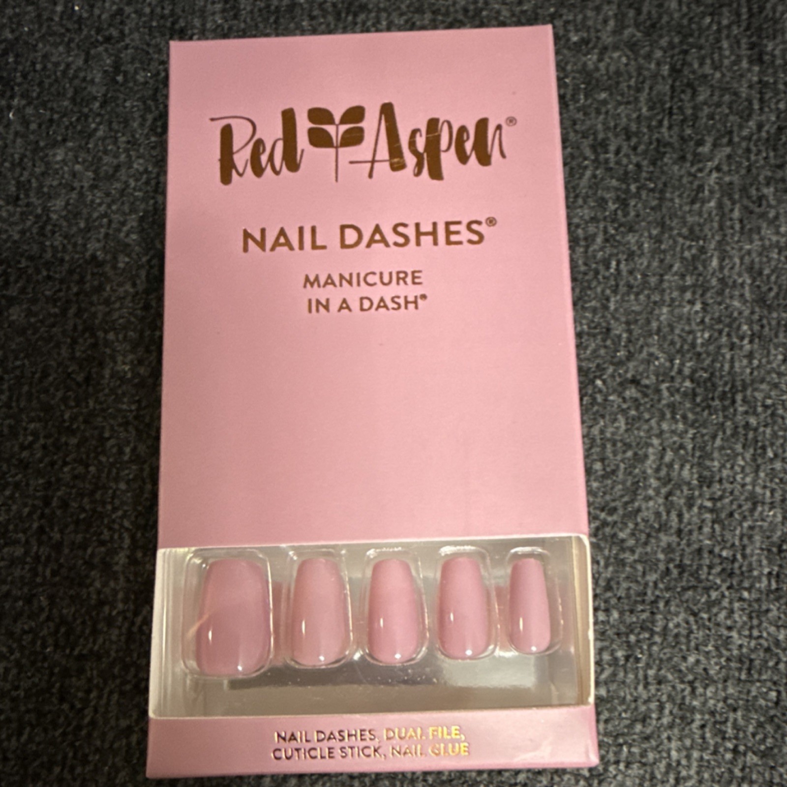 Red Aspen Nail Dashes Press-On Nails Pink Shiny Medium Square, Glue Included