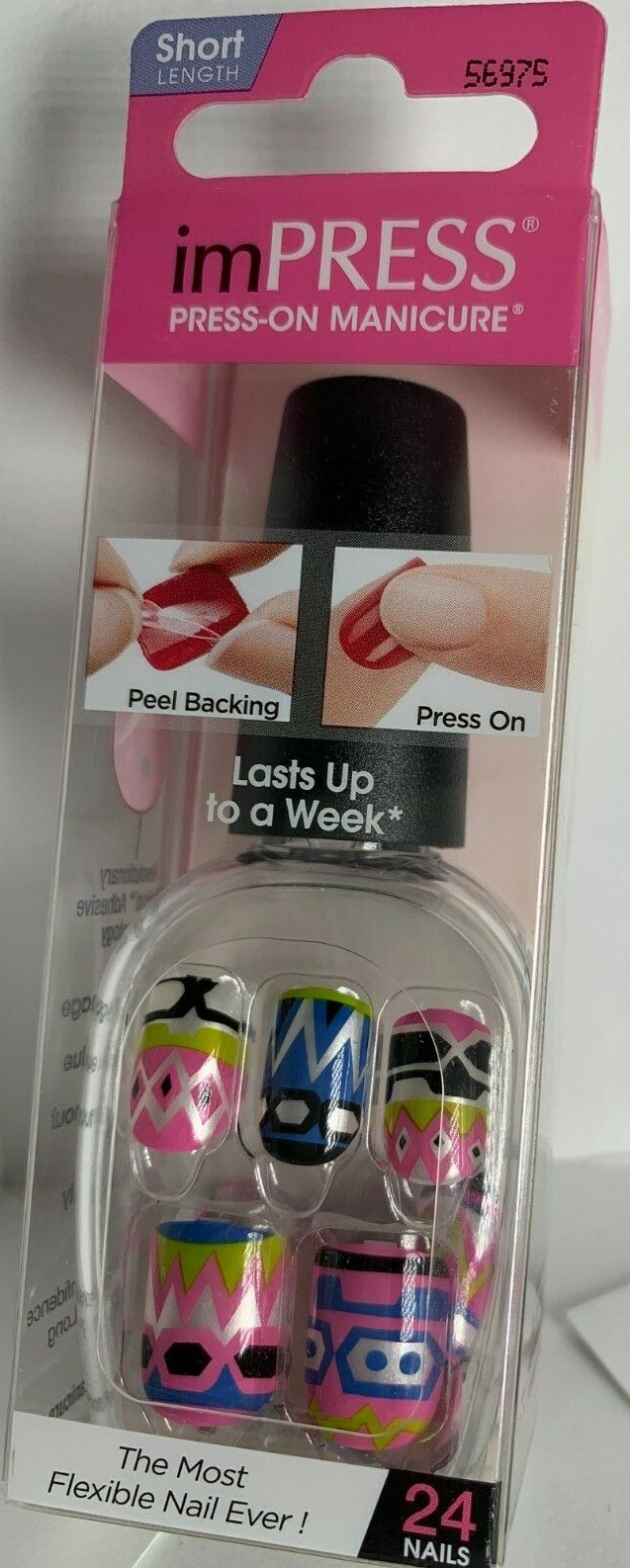 Impress Gel Manicure Press on Nails Short Geometric purple blue pink black