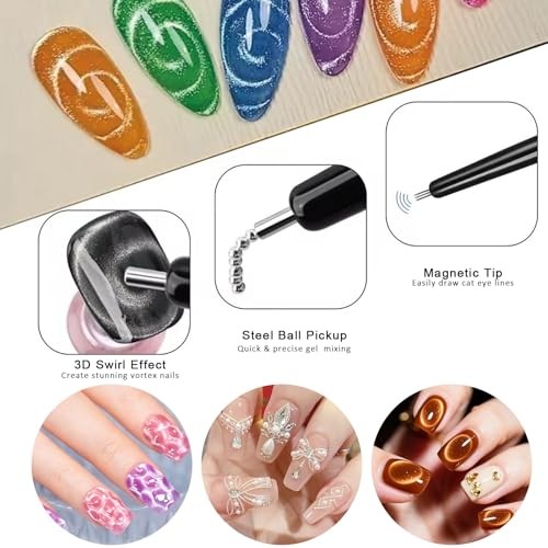 5 PCS Cat Eye Magnets For Nails With 6 PCS Iron Stencils For Bunny And KIT2