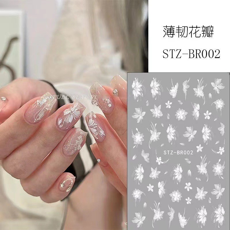 2Pcs 3D White Lace Flower Lily Petal Matte Effect Thin Nail Stickers NH27