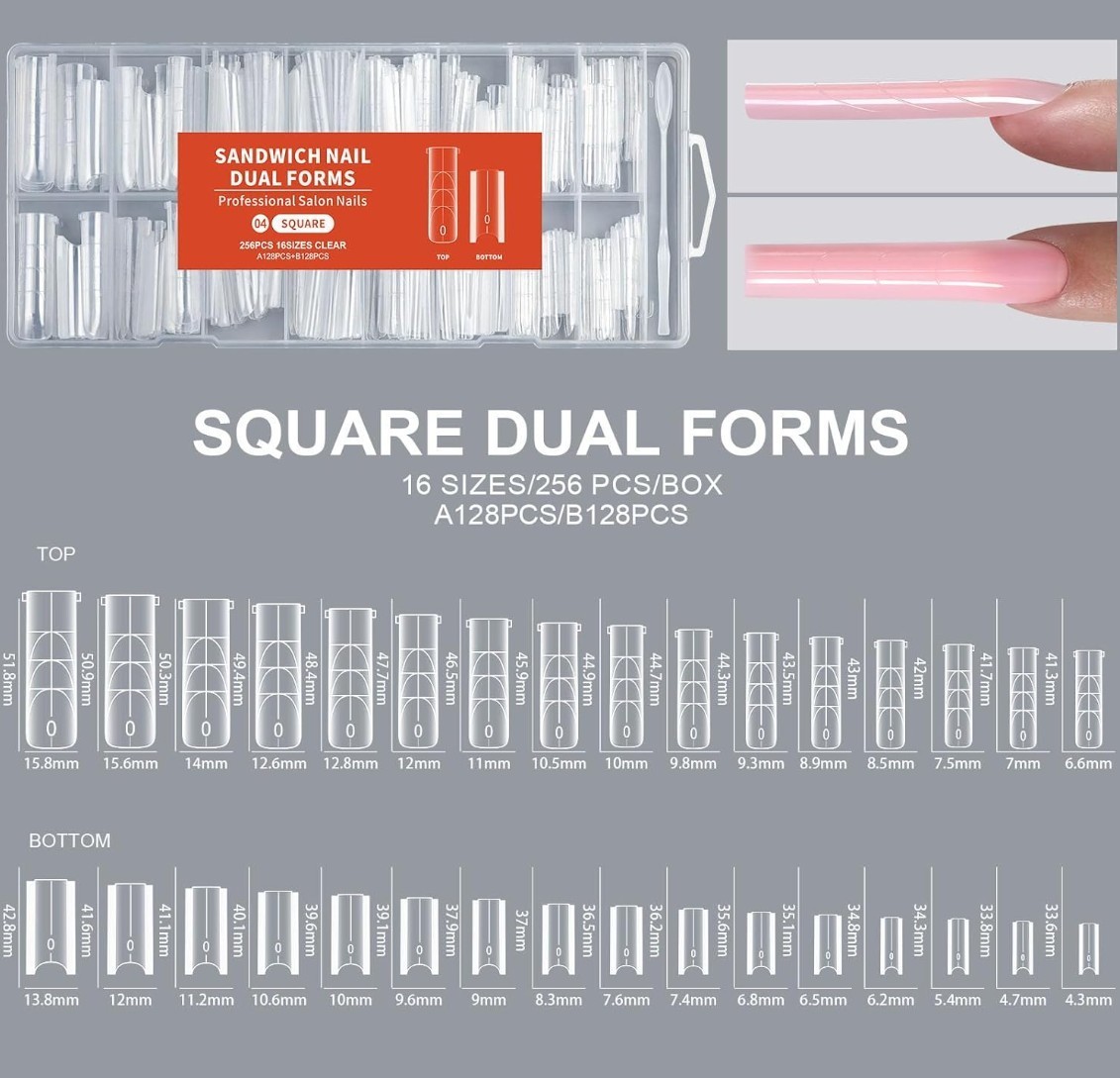 256Pcs Easy Nails Art Forms with Sandwich Design for Paperless