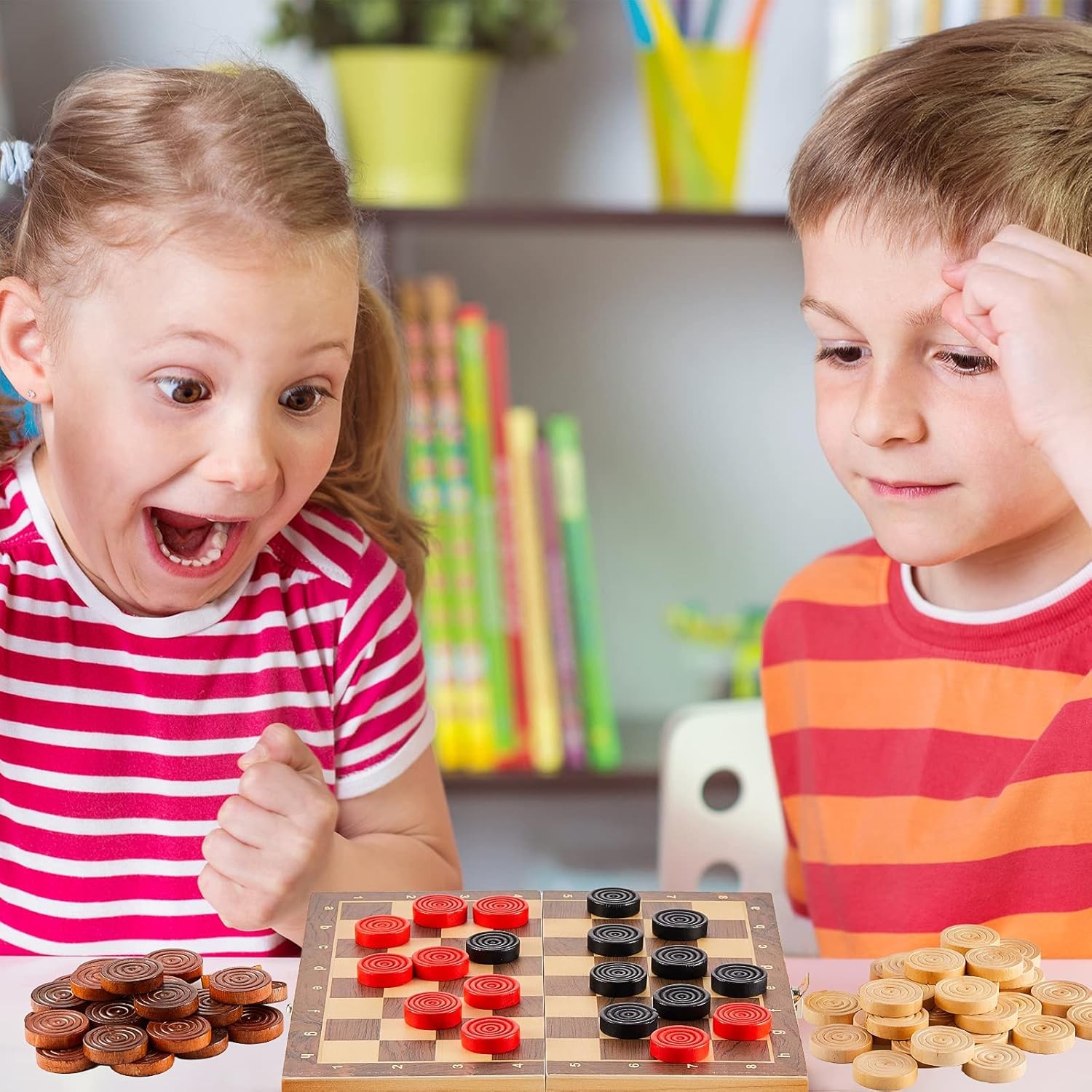 48 Pieces Wooden Checkers 1.06 Inch with Stackable…