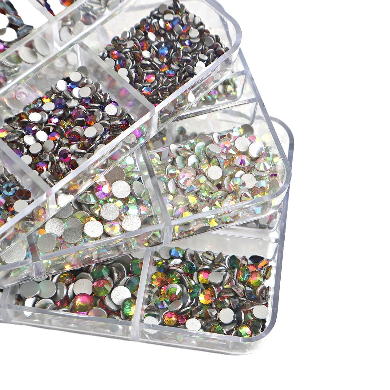 1 Box of 2000pcs Flatback Glass Rhinestones in 6 Sizes for Nail Art & Crafting