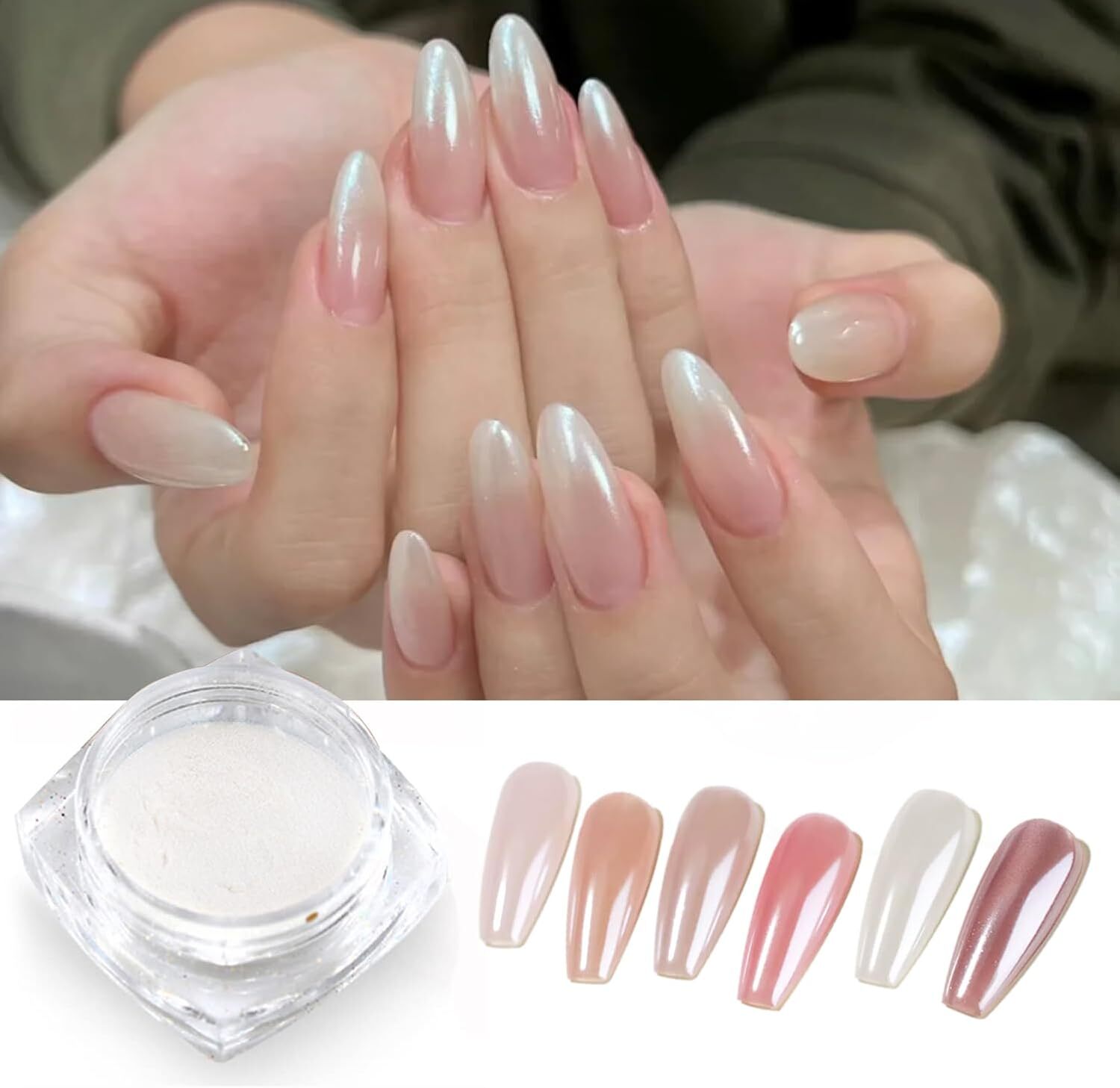 Mirror Pearl Nail Chrome Powder,White Pearl Chrome Nail Powder Nail Art Flake…