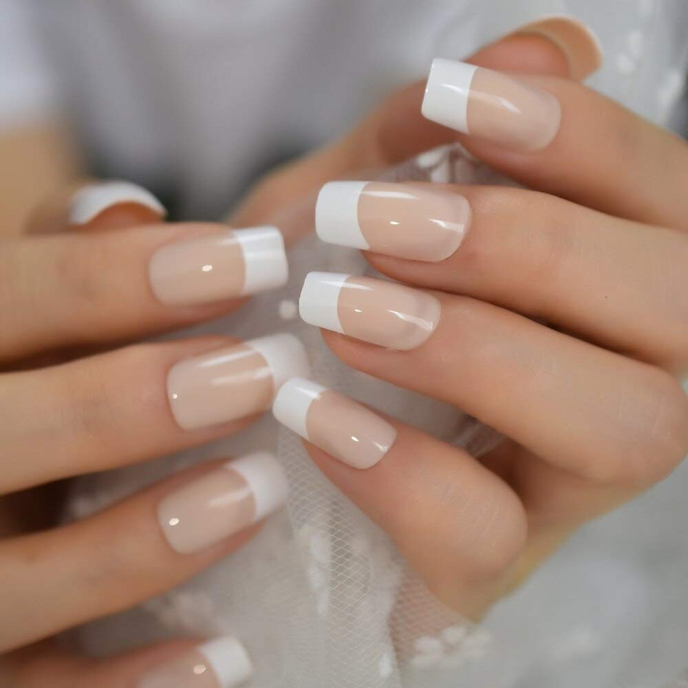 French Tip Press on Nails – Glossy Short Fake Tips Artificial Fingernails