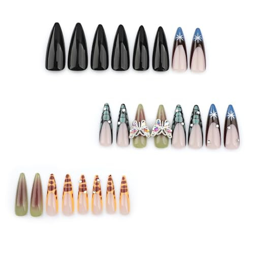 Stiletto Press on Nails Long Length Glue on Nails with Rhinestones and style 8