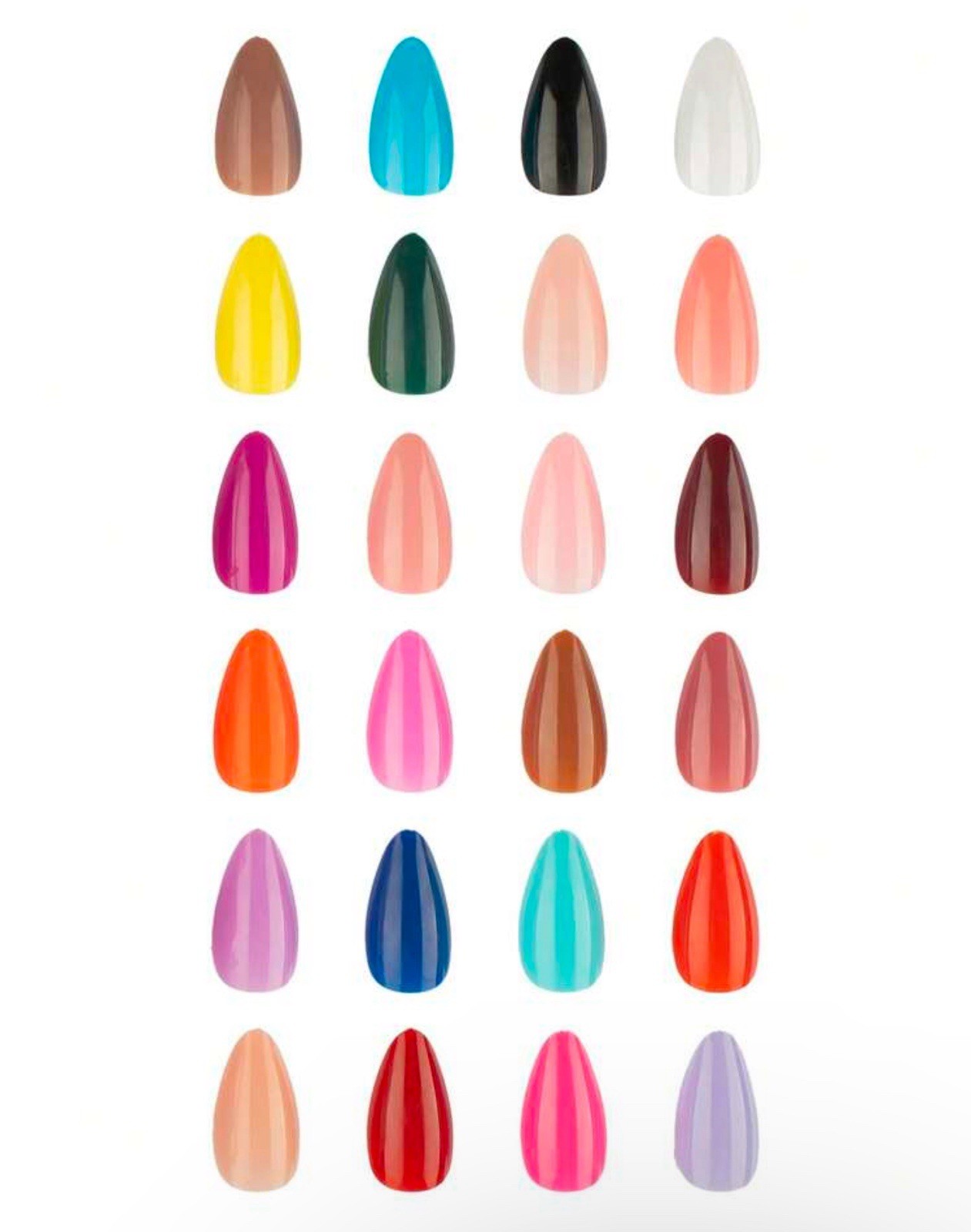 576pcs Medium Almond Press On Nails, 24 Solid Color Glossy Acrylic