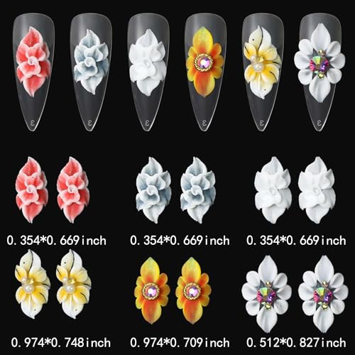 1 Box 12 Pcs Embossed 3D Flowers Nail Charms for Nails Simulation Flowers