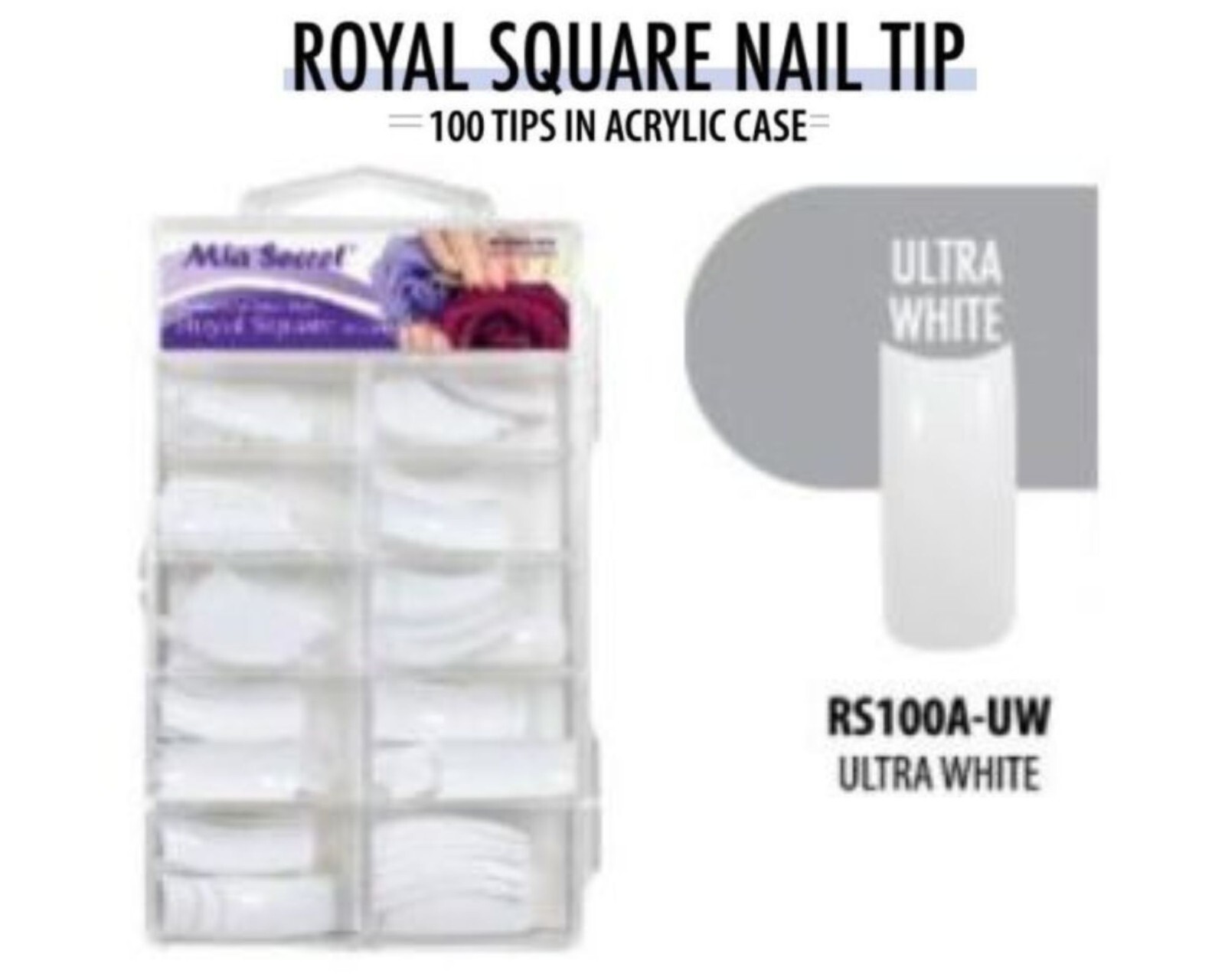 Mia Secret Royal Square Nail Tips (Ultra White) 100pcs Acrylic Case