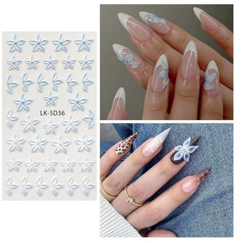 Nail Art Stickers Decals 5D Embossed Flower Nail Decals Self Adhesive Spring
