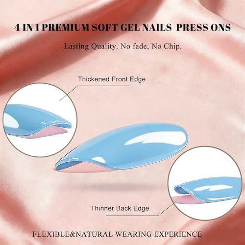 Chrome Baby Blue Press on Nails Short Square, Glazed Gel Fake square baby blue