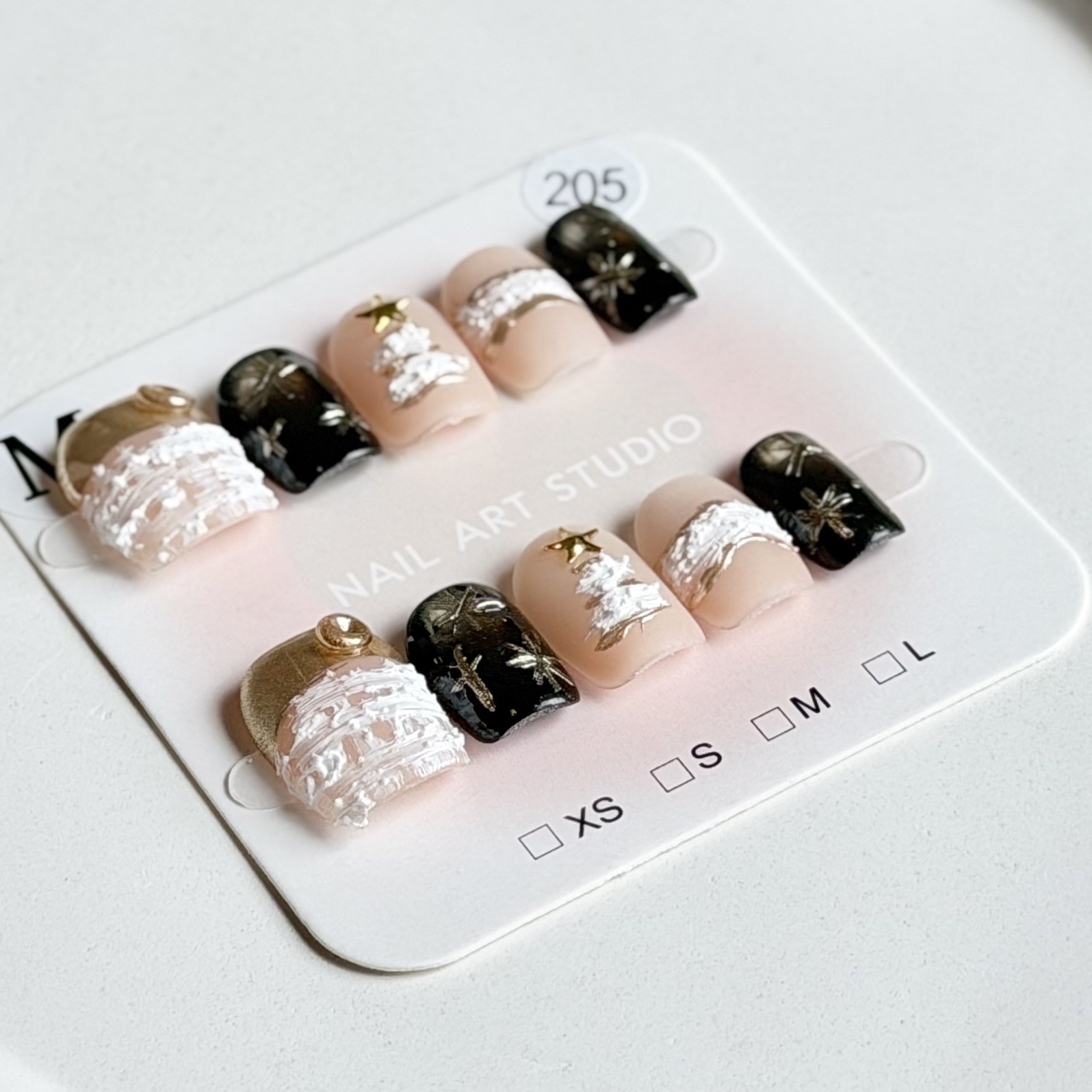 Unique Handmade Press-On Nails Size M | One of a Kind Set, Reusable 205