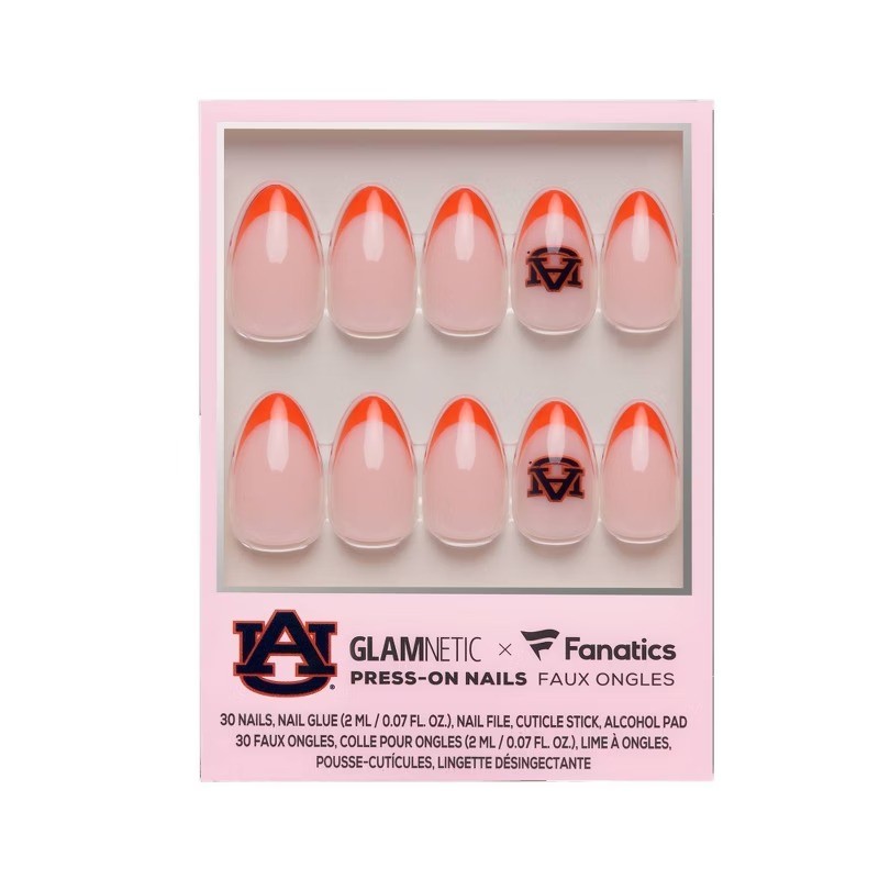 Auburn Tigers Press-On Nails: Almond Shape, Gloss Finish, 30 Pieces
