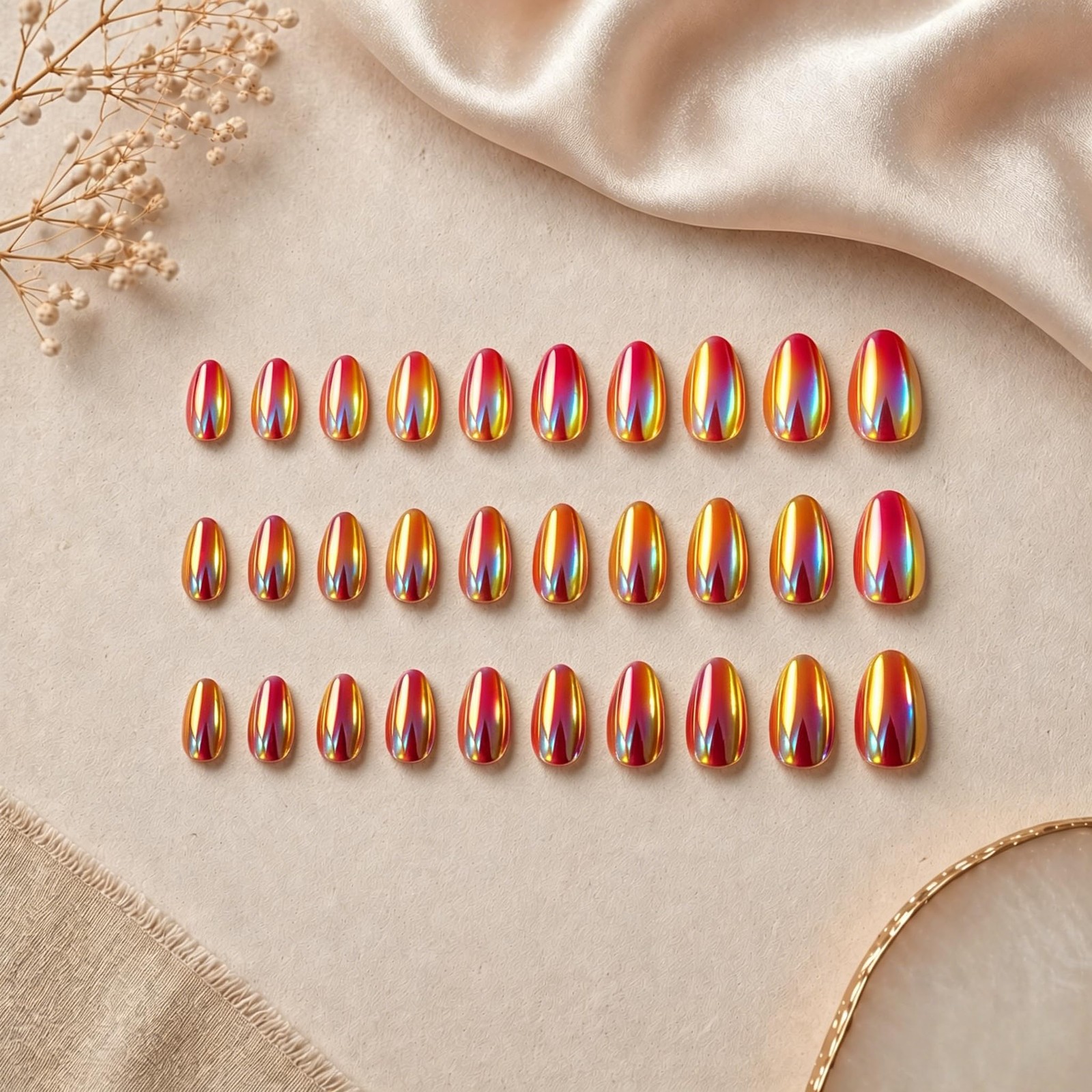 SXVME Short Almond Press On Nails Orange
