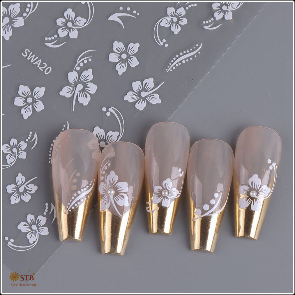 Hibiscus Flower Nail Stickers 4 Colors Hollow Hibiscus Flower Nail Art Decals