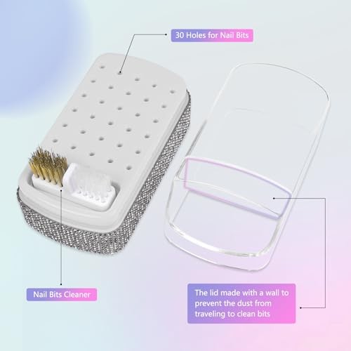 2 in 1 Nail Drill Bits Holder: 30 Holes Nail Bits Organizer White-Rectangle