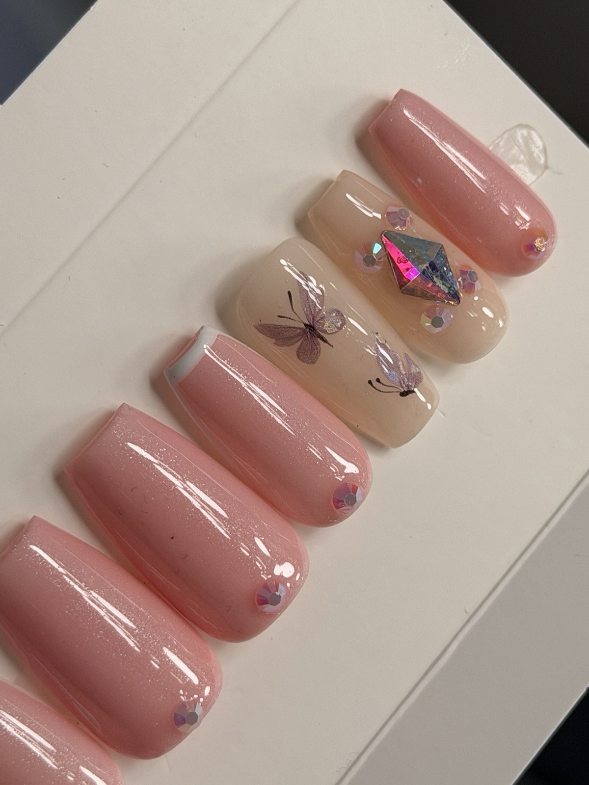 ✨ CUSTOM Press On Nails YELLOW PINK FLOWER BLING Flower 10p SET W Kit