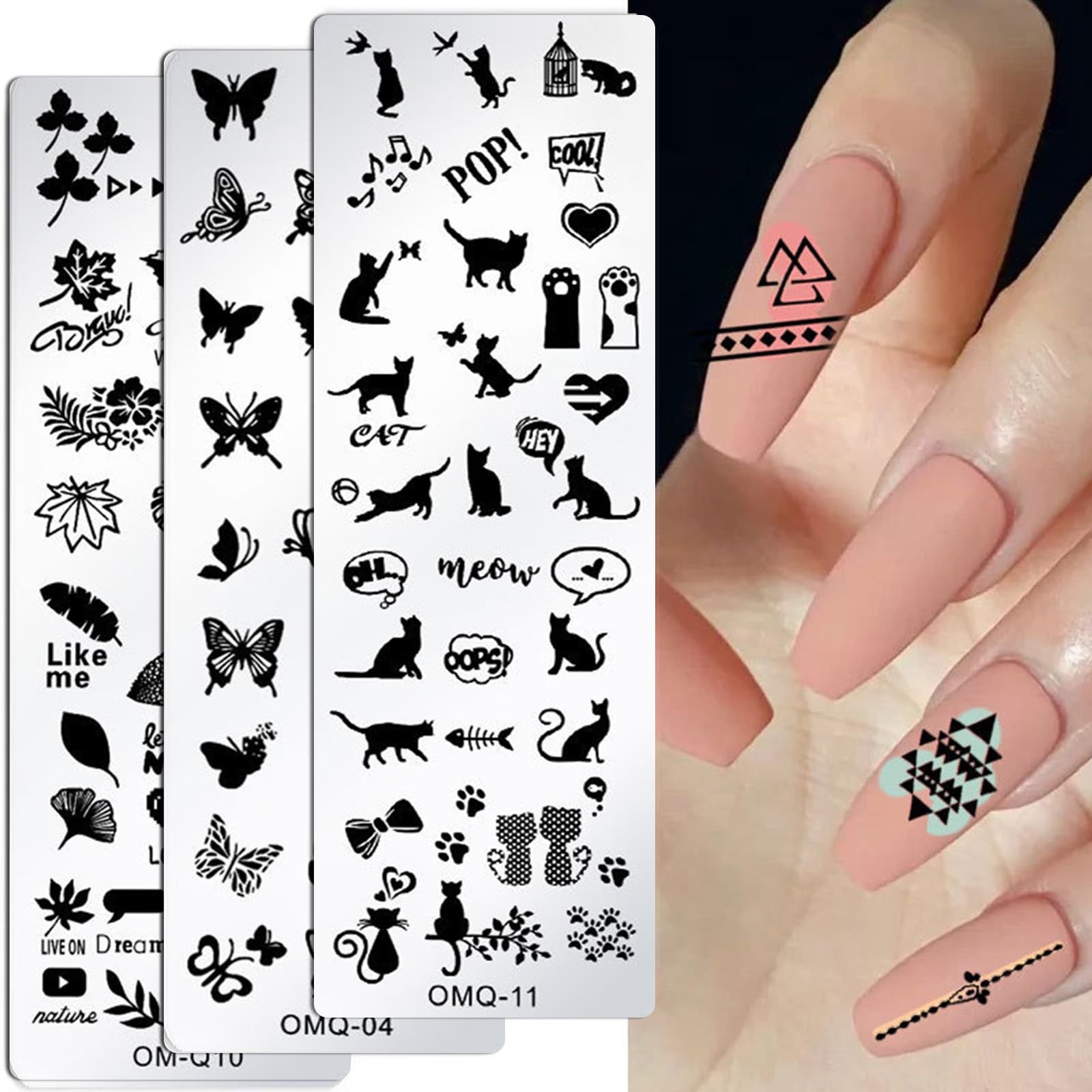 Nail Stamper Kit 8Pcs Stamping Plates Minimalist Geometric Lines Leaf Image Temp